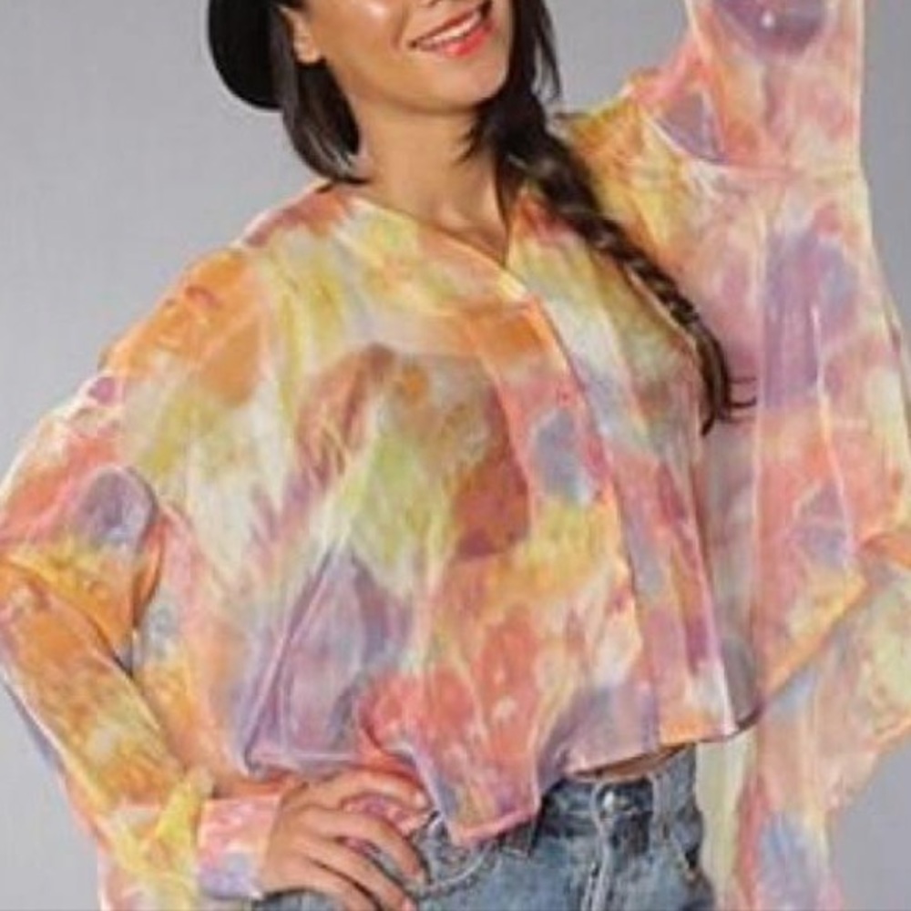 UNIF watercolor cold shoulder button up top